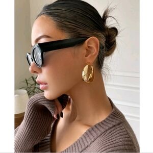 NEW! Anthropologie Trendy Classy| Chunky| Thick| Wide Large Hoop Gold Earrings
